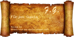 Fürjes Gyula névjegykártya